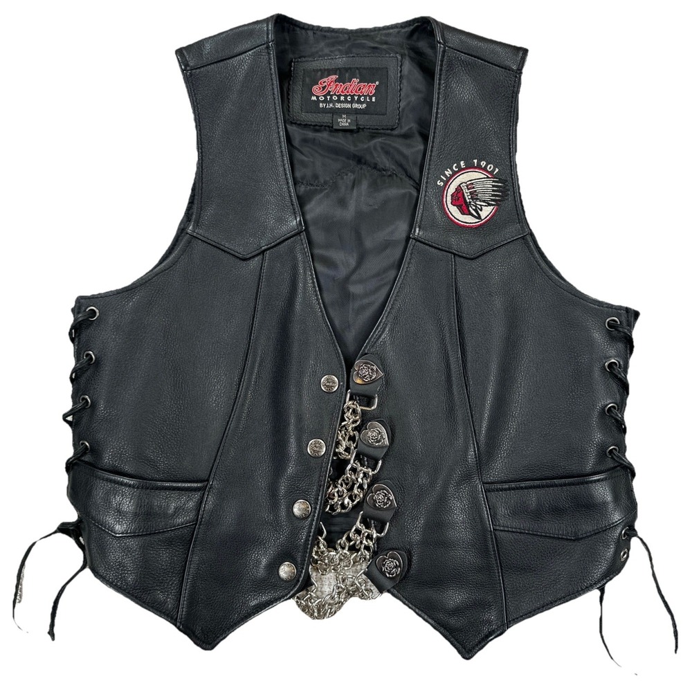 Indian Motorcycle Leather Vest Patchwork Black Women's Medium